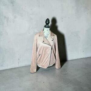 LOFT Faux Suede Moto Jacket Blush Pink Dusty Rose Size S